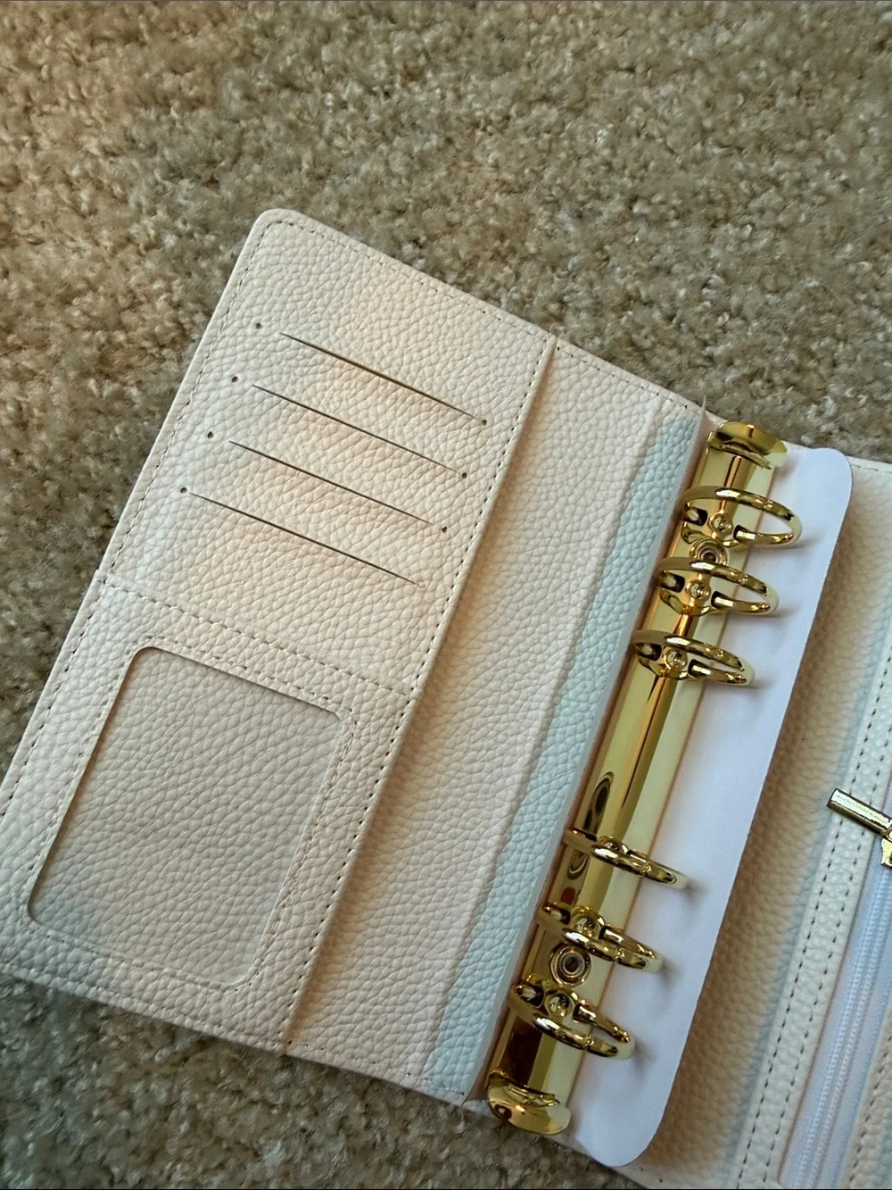 A6 Personal Binder Rose White Pebbled Leather Wallet/Planner